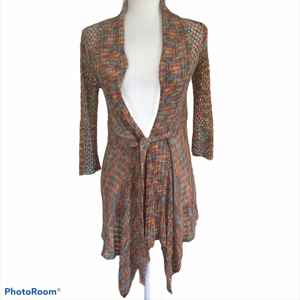 ad:hoc ie collezioni Multicolor Open Knit Tie Front Sweater Duster Sz S/M